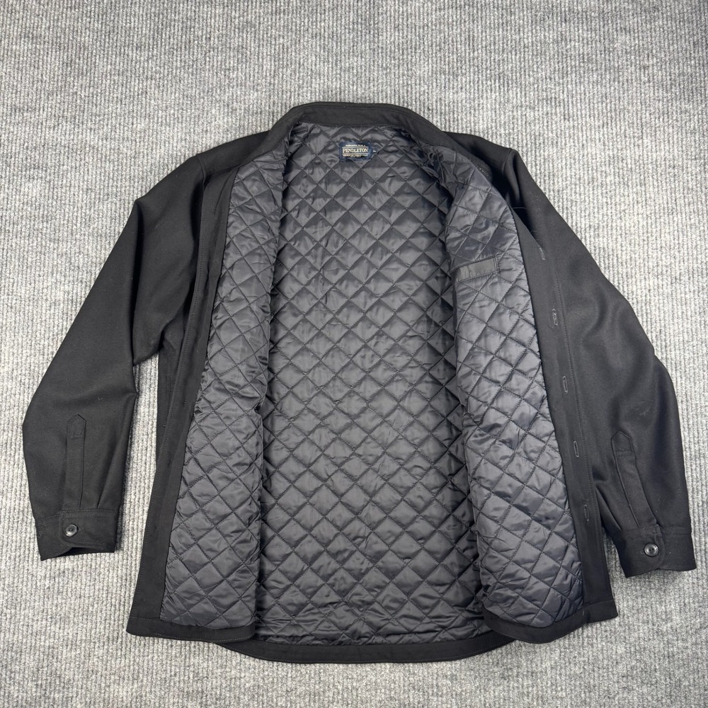 Pendleton Wool Shirt Jacket Mens XL Black Virgin Wool Quilted Lined Insulated